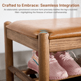 thumbnail image 5 of CREATISAN Entryway Bench, Solid Oak Wood Shoe Rack Bench, 3-Tier Shoe Bench with PU Leather Seat, Mid Century Shoe Storage Bench for Hallway, Bedroom, 43.3" Caramel Brown, 5 of 9