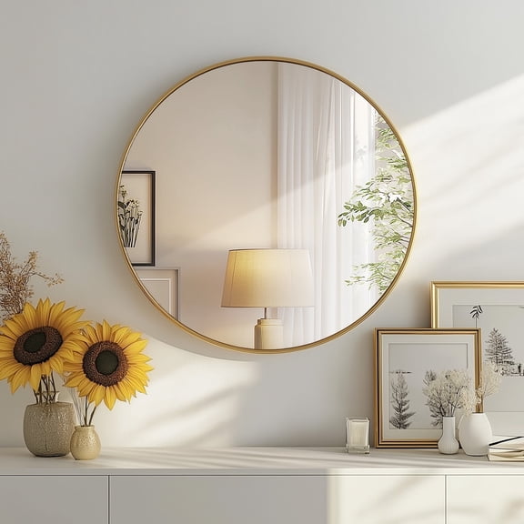 CONCETTA 24" Round Wall Mirror - Multi-Functional for Bathroom or Wall Hanging, Modern Gold Frame, Gift for Mother's Day