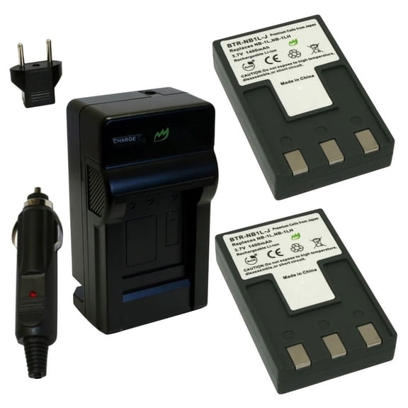 Replacement for Canon PowerShot S400 Battery (2-Pack, 1400mAh) and Charger