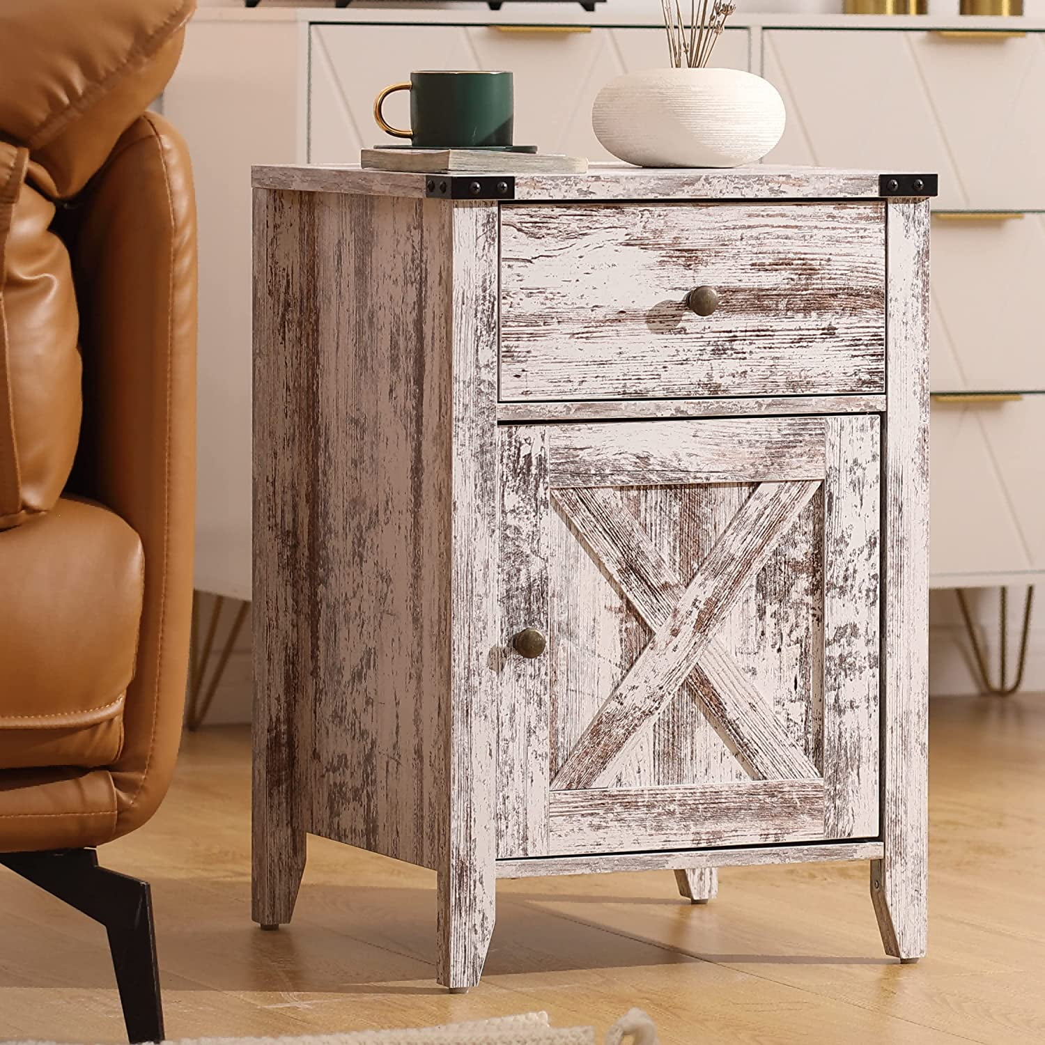 Tolead Barnwood Rustic Nightstand with Charging Station, Side Table