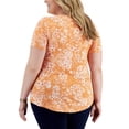 thumbnail image 3 of JM Collection Women's Short Sleeve Printed Top Clem Orange Combo Plus Size 3X, 3 of 3