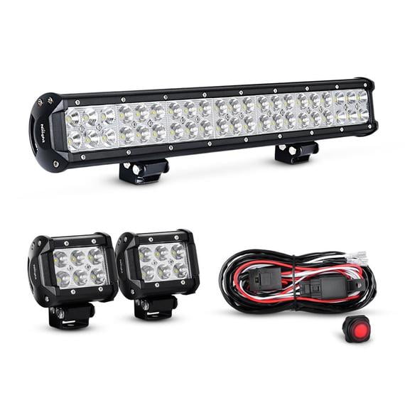 Off Road 20" 120W High Power Curved LED Light Bar+2x Cube Driving Fog Pods+Wire 