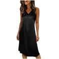 thumbnail image 1 of Vestido de Cuello en V para las Mujeres Verano Color Sólido Vestido de Sueño sin Mangas Vestido de Noche Casual Salón, 1 of 5