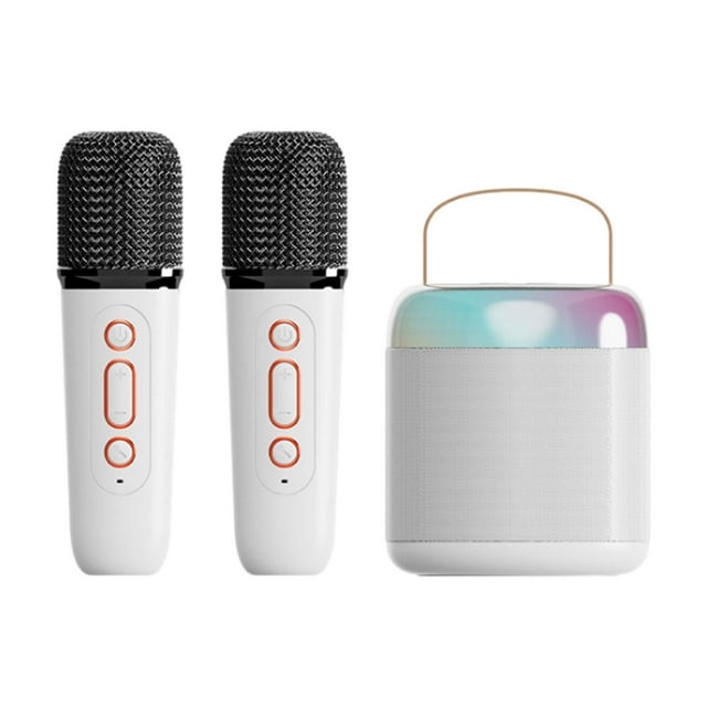 Altavoz Bluetooth portátil, reproductor de música, juguetes, set de karaoke inalámbrico para viajes Micrófono dual blanco Y2