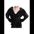 thumbnail image 1 of Blusa de Larga con Cuello en V y Volantes para Mujer, Estilo Elegante y Casual, para Otoño. Negro L, 1 of 7