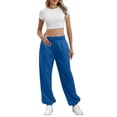 thumbnail image 5 of felwors Wide Leg Sweatpants for Women Fleece High Waist Joggers with Pockets Lightweight Comfy Drawstring Sweat Pants (Blue, XL), 5 of 7