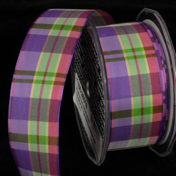 Burgundy Red, Purple and Green Plaid Pattern Wired Craft Ribbon 1.5" x