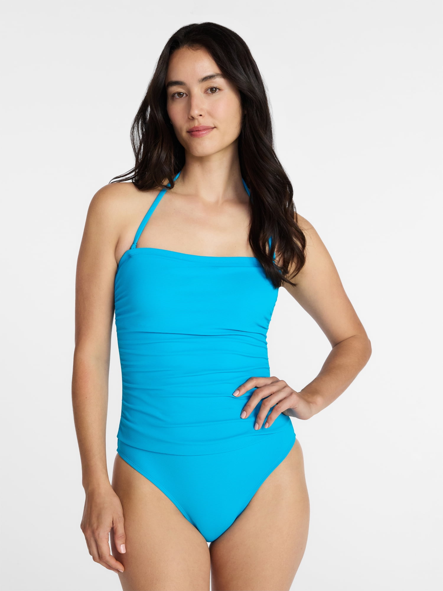 Time and Tru Women's and Women's Plus Ribbed Bandeau One Piece Swimsuit, Sizes XS-3X