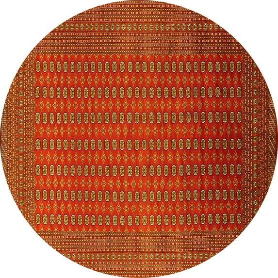 Ahgly Company Machine Washable Indoor Round Oriental Yellow Industrial Area Rugs, 7' Round