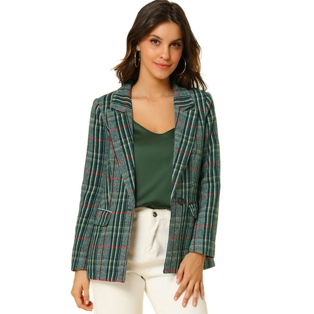 INSPIRE CHIC Blazer à Carreaux Style Boyfriend à Pied-de-Poule Longueur Hanche pour Femme
