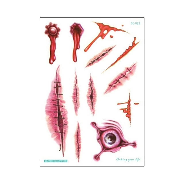 CAROOTU Halloween Stickers Waterproof Simulation Scratches Scars Bite Marks Simulation Fake Wound Tattoo