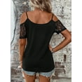 thumbnail image 2 of Womens Cold Shoulder Spaghetti Strap Short Sleeve T-shirt Summer Blouse For Women, 2 of 5