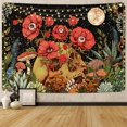 thumbnail image 1 of Tapiz floral de calavera, tapiz de esqueleto de flores, tapiz de jardín de luna, plantas de hongos, colgante de pared vintage para habitación (51,2 × 59,1 pulgadas) negro, 1 of 5