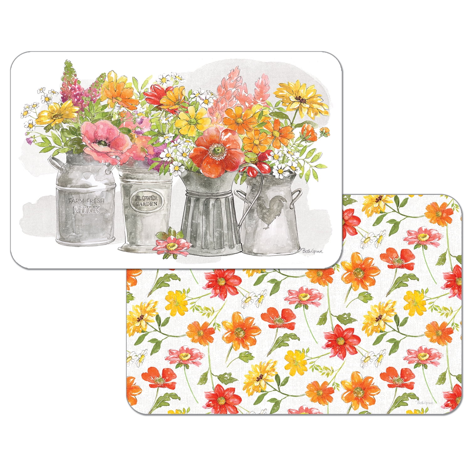 WipeClean Reversible Decofoam Placemats, Farmhouse Floral, Set of 2