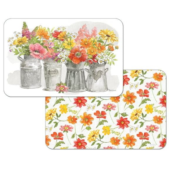 Wipe-Clean Reversible Decofoam Placemats, Farmhouse Floral, Set of 2, Made in The USA