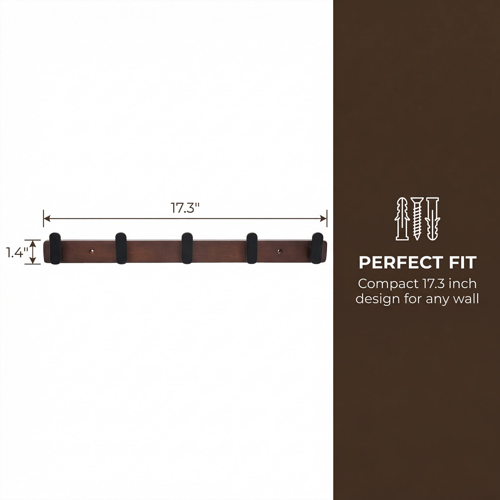 Unique Bargains Coat Rack Wall Mount Aluminum Wood 5 Hooks for Hanging Entryway Black