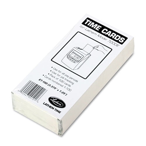 Time Clock Cards for Lathem Time 7000E, Two Sides, 3.5 x 7.25, 100/Pack Time Clock Cards for Lathem Time 7000E, Two Sides, 3.5 x 7.25, 100/Pack