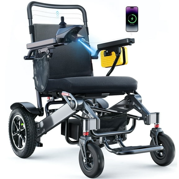WalkFeel Folding Electric Wheelchair, 15mi Long Range, 330lb Capacity, for Adults
