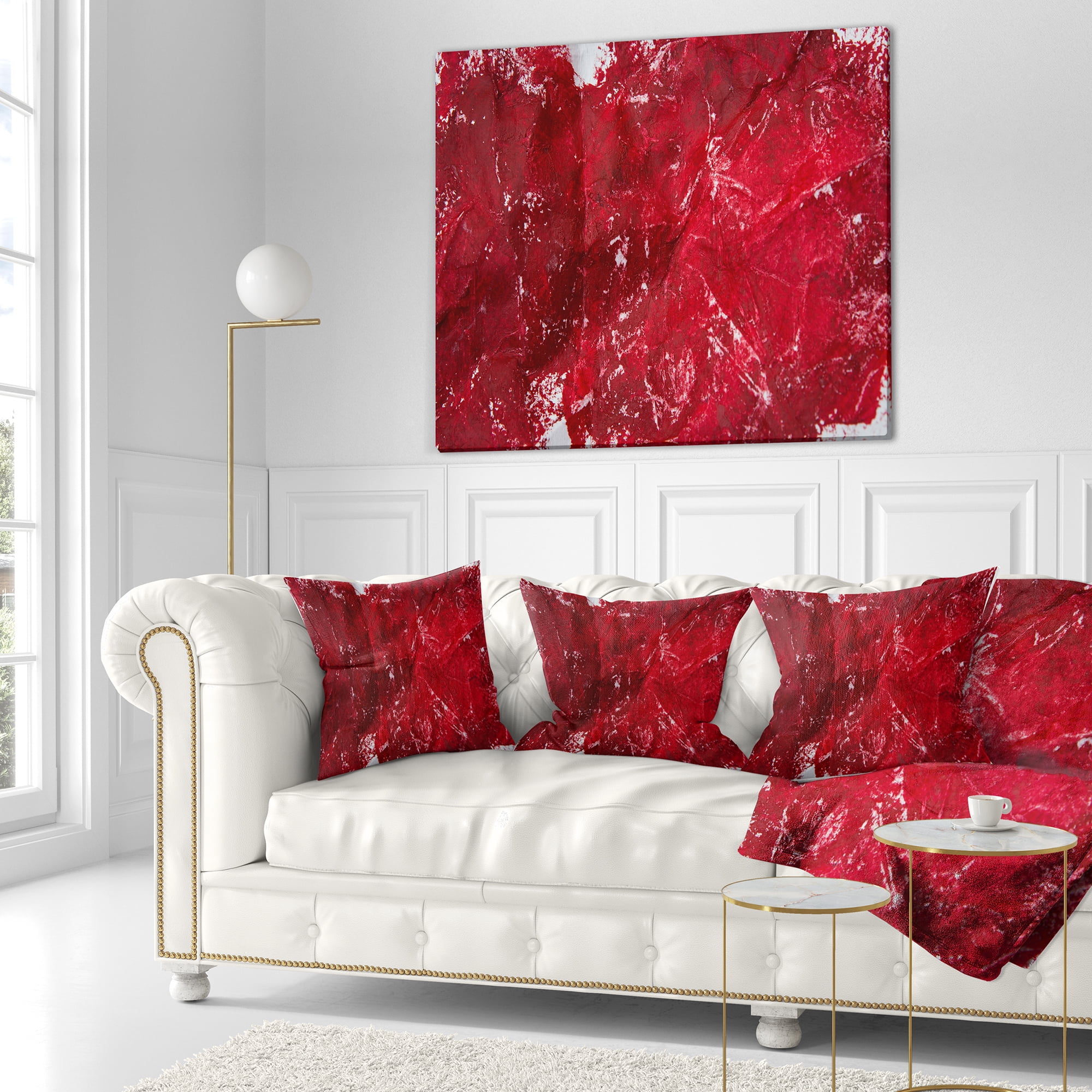 Designart Abstract Red Texture - Abstract Throw Pillow - 18x18