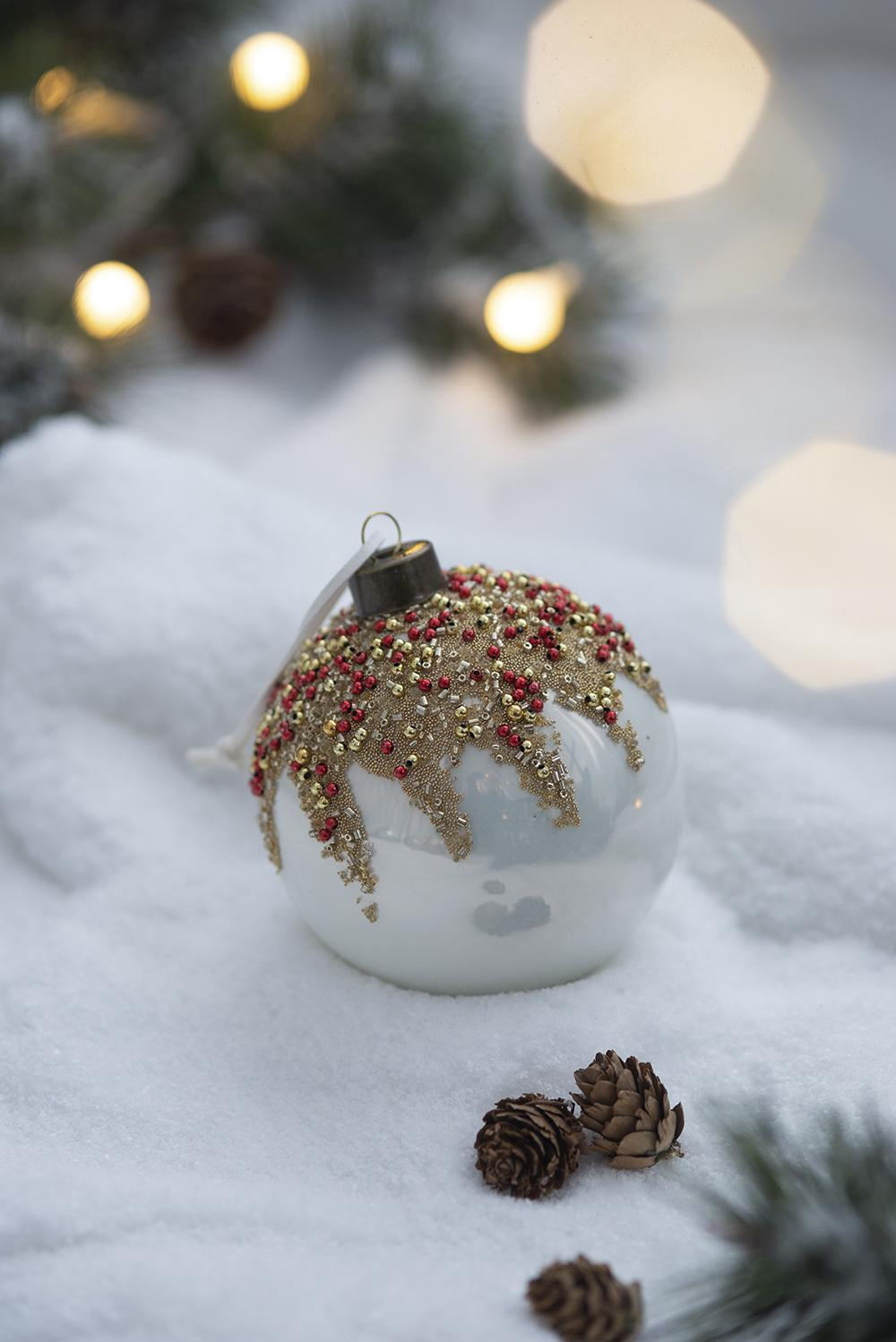 Set of 6 Glass Christmas Ball Ornaments with Glitter and Painting Design by Riccardo Tree Decor