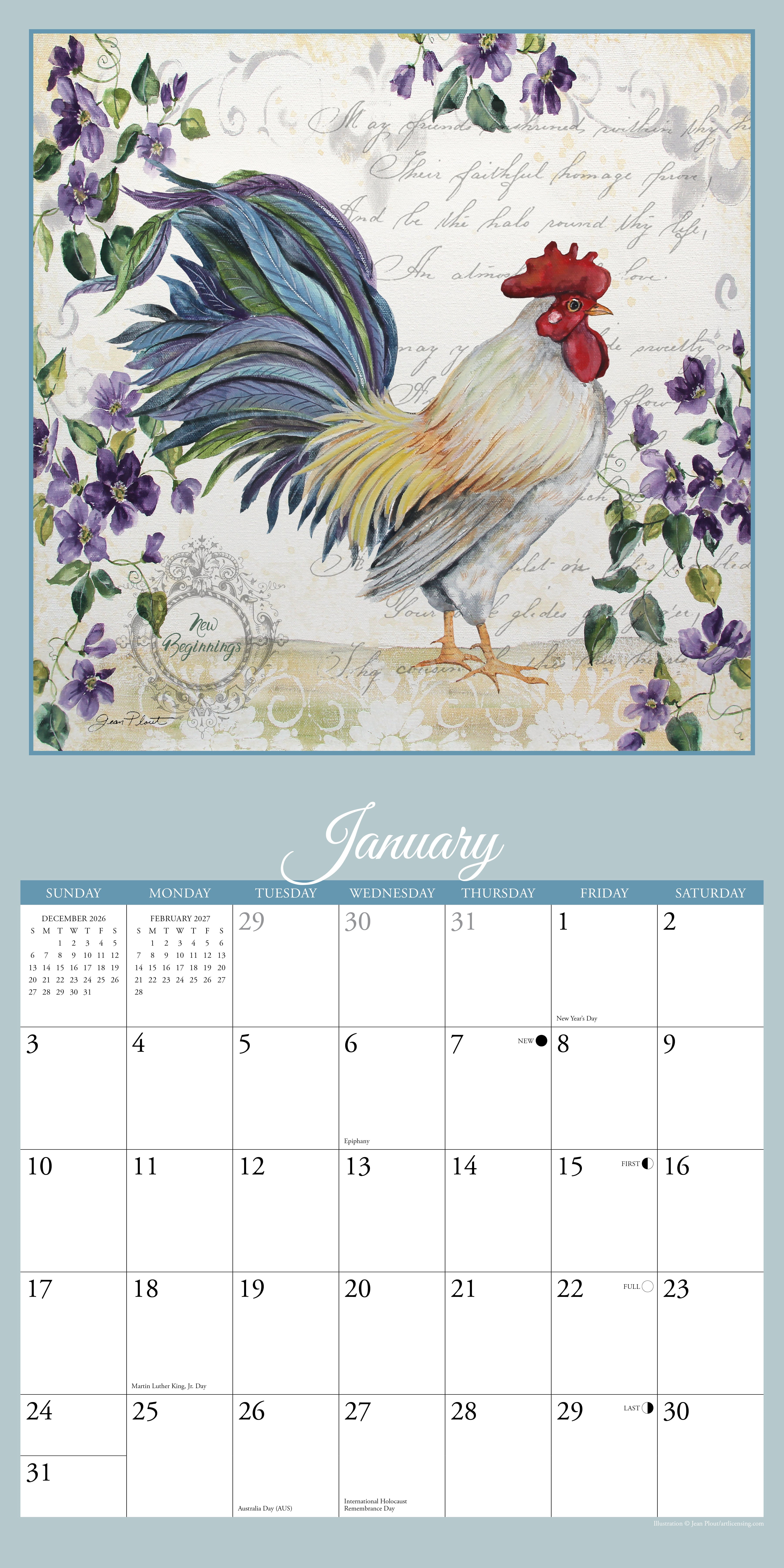 Willow Creek Press, Roosters - Artisan Series 2027 Wall Calendar