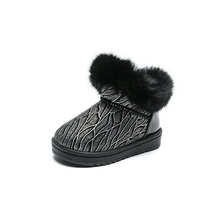 

Ritualay Kids Casual Warm Lined Winter Boots Walking Breathable School Non-Slip Mid Top Short Bootie Black 5C