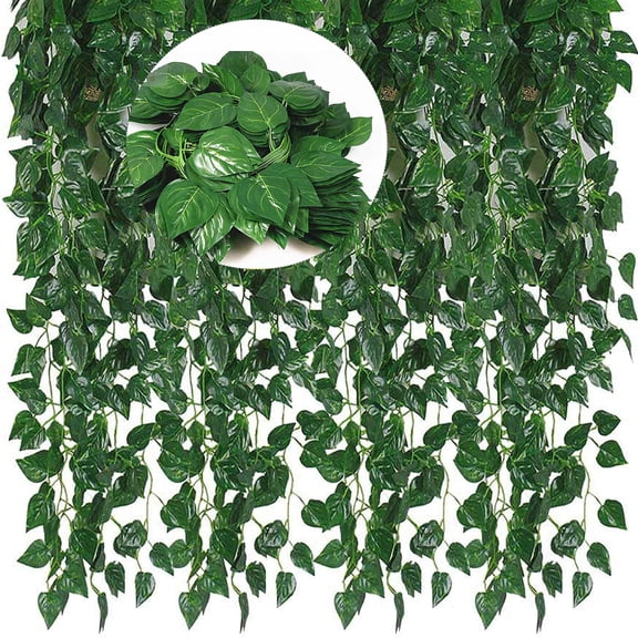 Artificial Ivy Green Garland, Fake Vine Hanging Plant Background Suitable for Room Bedroom Wall Decoration, Green Leaves for Jungle Theme Party Wedding Decoration