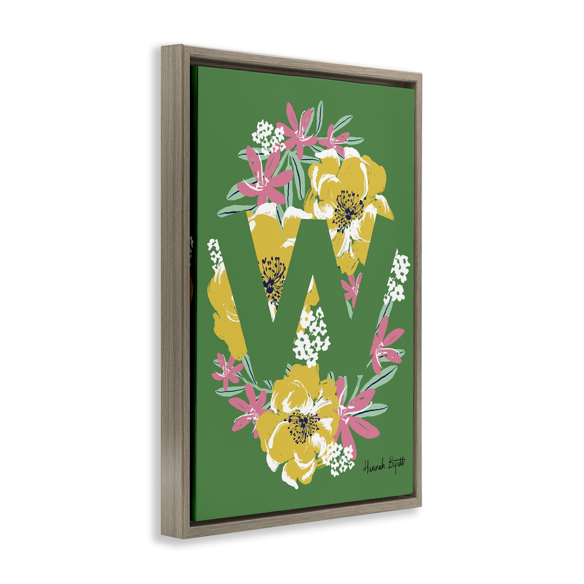 Stupell Industries Floral Bloom Letter W Botanical & Floral Painting Brown Floater Framed Art Print Wall Art, 17 x 25