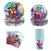 Spidey Plates Tableware Set Spid-ey and His Amazing Friends Birthday Party Favors Plates Napkins Cups for Spider Hero Birthday Decorations Dinnerware Set Party Supplies for  Birthday Baby Shower Decor