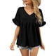 thumbnail image 2 of Camisetas con mangas con volantes Nikou casuales verano escote en V mujer tamaño S M L XL XXL, 2 of 6