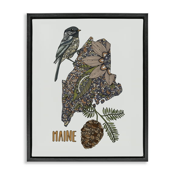 Stupell Industries Floral Maine State Botanical & Floral Painting Black Floater Framed Art Print Wall Art, 17 x 21