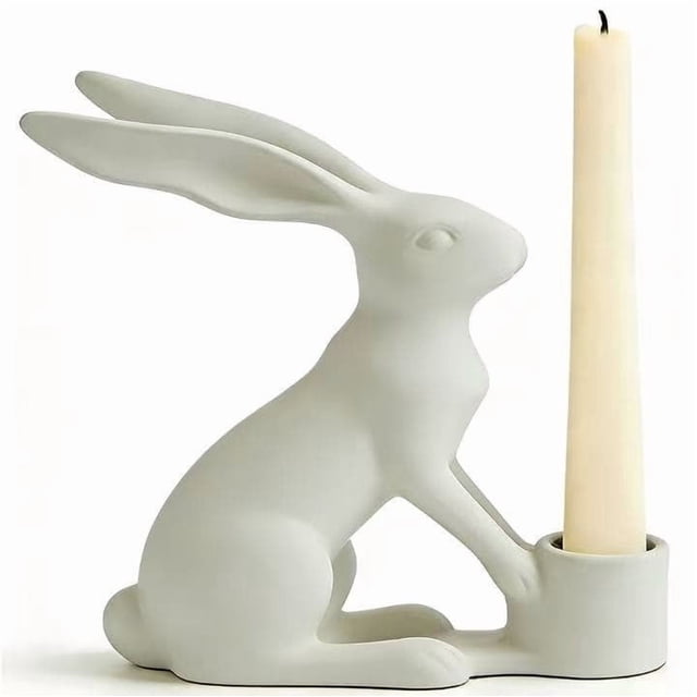 Easter Decor, Spring Centerpiece, Resin Bunny Candle Holder, Tabletop Mantle Shelf Display, 1 Count