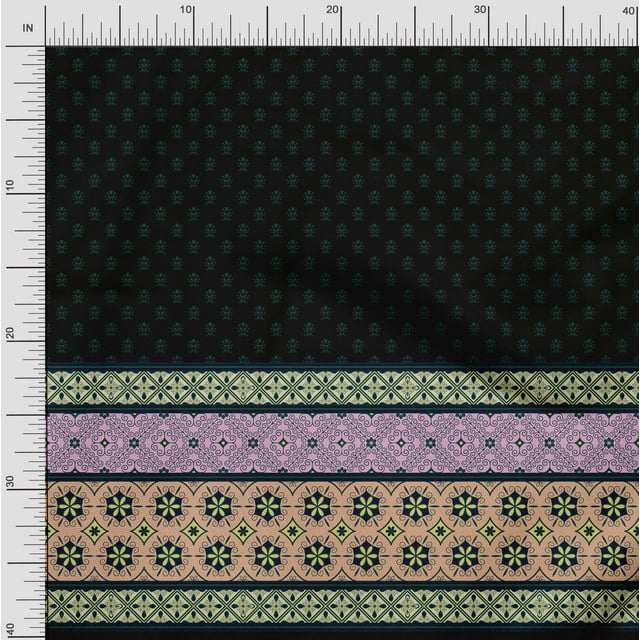 Soimoi Polyester Crepe Fabric Swirl,Leaves & Floral Panel Printed Fabric 1 Yard 52 Inch Wide