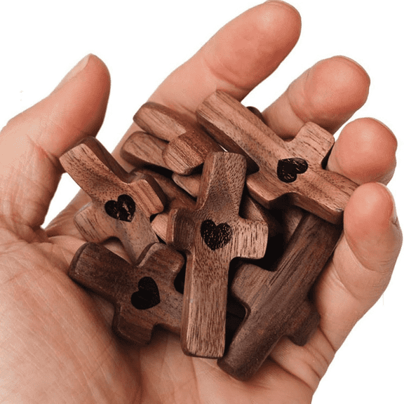 Cross My Heart/Encouragement Gift Wooden Pocket Stress Fidget Cross Wood Christian Religious Gift(Black 1pcs)