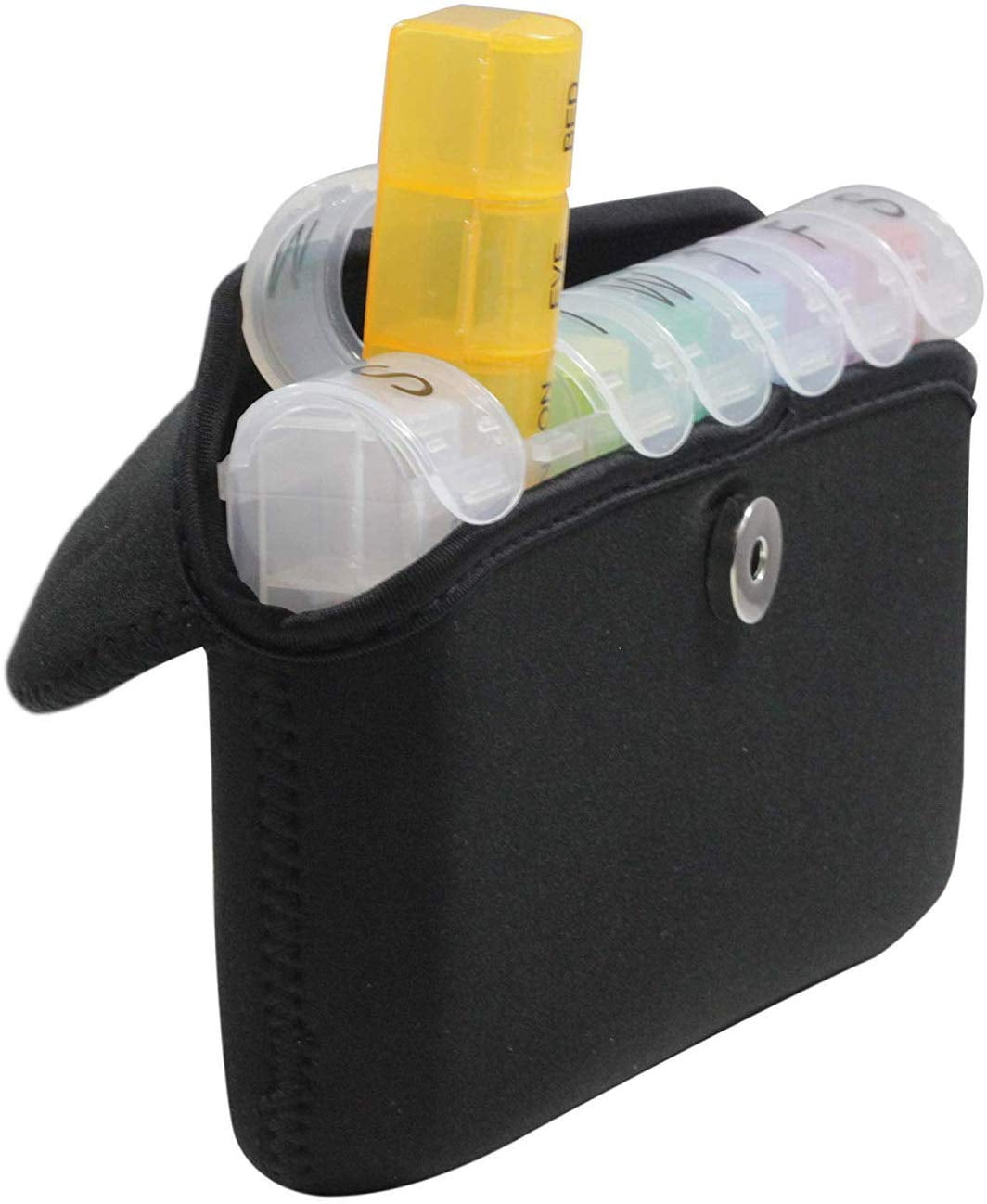 Large 7Day / 28 Compartments Neoprene Pill Box with Designer Storage
