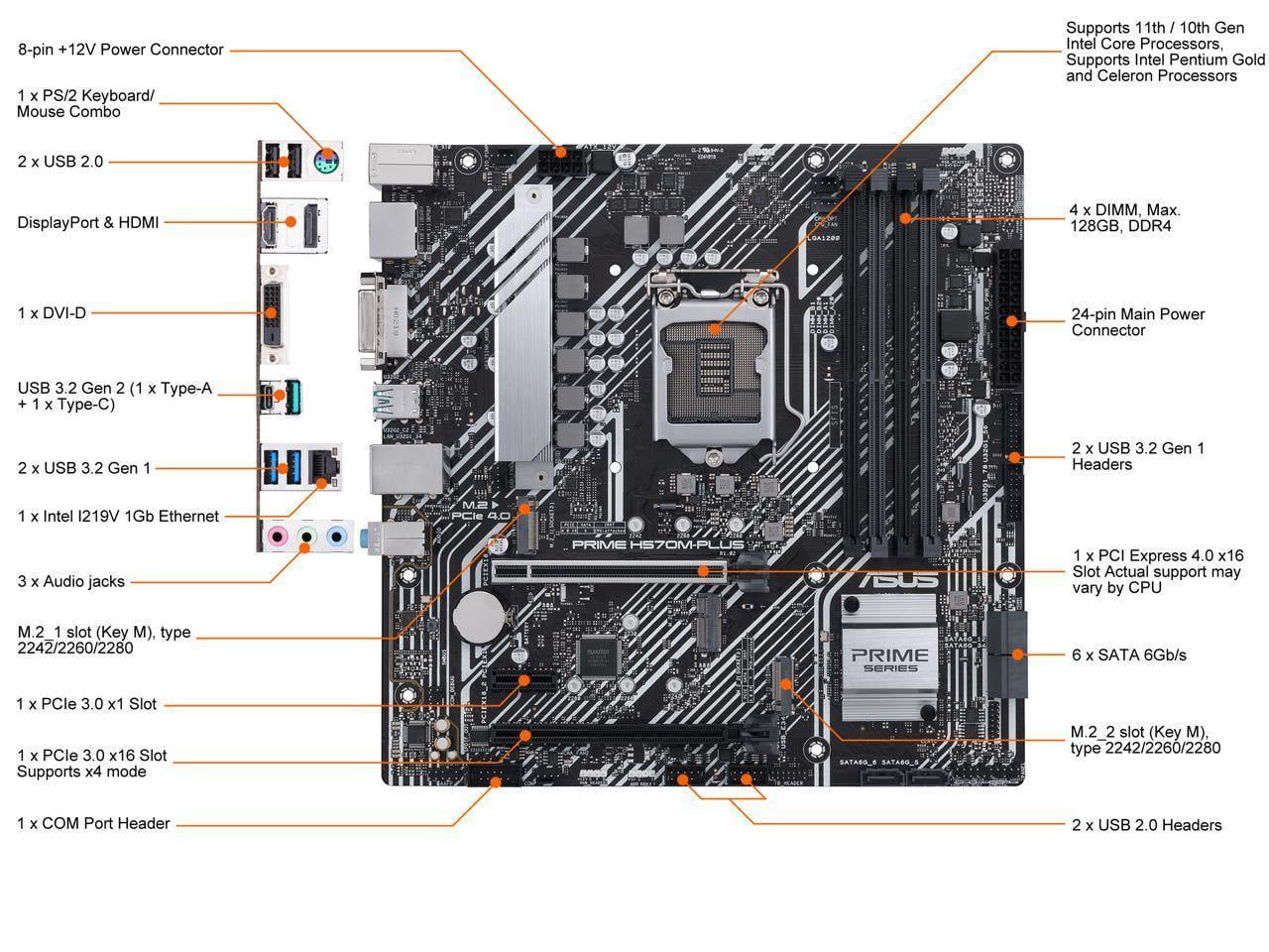 LGA 1200 Asus PRIME H570M-PLUS Gaming Motherboard Support 10th