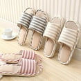 thumbnail image 2 of MYG Couples Autumn Linen Cotton Cloth Stripe Anti Slip Slipper Home Indoor Shoes, 2 of 8