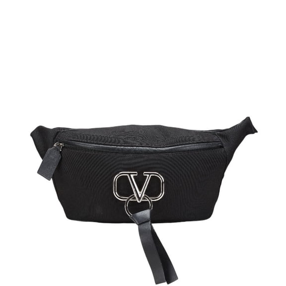 Pre-Owned Valentino V Logo Body Bag/Belt Bag in Black Canvas and Leather for Women.