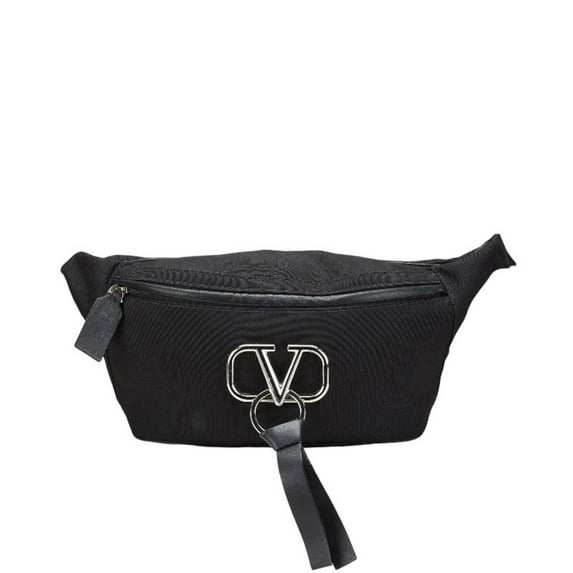 Pre-Owned Valentino V Logo Body Bag/Belt Bag in Black Canvas and Leather for Women.
