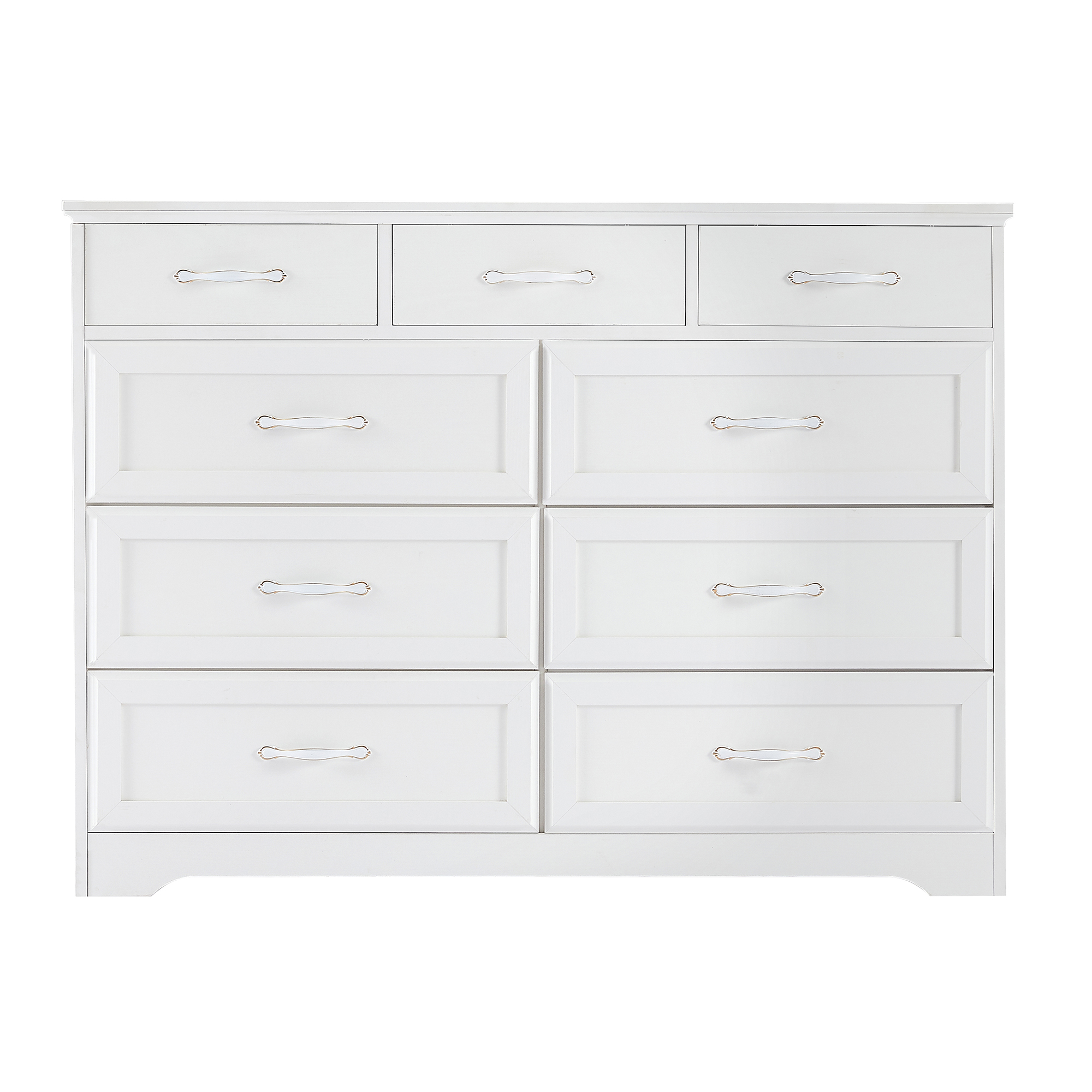 Kadyn 9 Drawer Long Dresser, Nursery Dresser with Antique Handles, Chest Of Drawers for Kids Room, Entry And Hallway, White