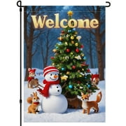 Washable Winter Christmas Outdoor Garden Flag - for Yard Front Door Home Patio Decoration Double Colored Winter Holiday Garden Flags 28x40inch - Durable Snowman Snowflakes Cute Cartoon Yard Flags