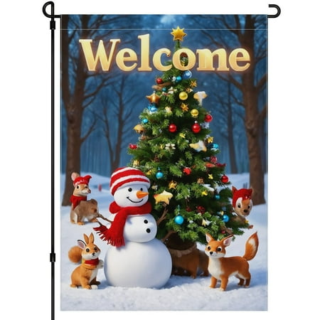 Washable Winter Christmas Outdoor Garden Flag - for Yard Front Door Home Patio Decoration Double Colored Winter Holiday Garden Flags 28x40inch - Durable Snowman Snowflakes Cute Cartoon Yard Flags