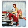thumbnail image 3 of Ambesonne Pin up Girl Shower Curtain, Lady Fixing the Car, 69"Wx75"L, Multicolor, 3 of 3