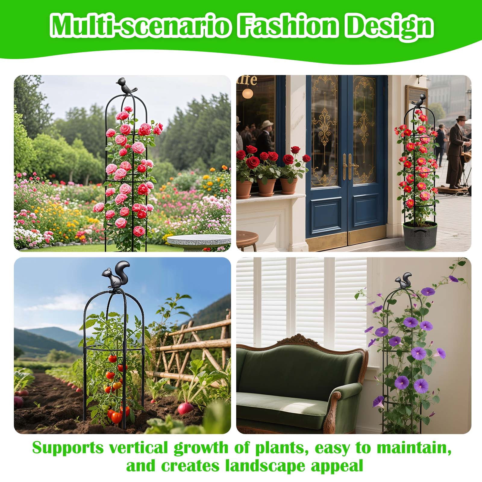 4.26ft Adjustable Metal Garden Trellis for Climbing Plants - Rustproof PE Coated Metal Plant Cages,indoor/Outdoor Plant Support for Roses, Vines, Vegetables