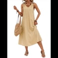 thumbnail image 3 of Vestidos para Mujer Verano Sin Mangas Cuello en V Algodón Playa Casual Vestido Caqui L, 3 of 7