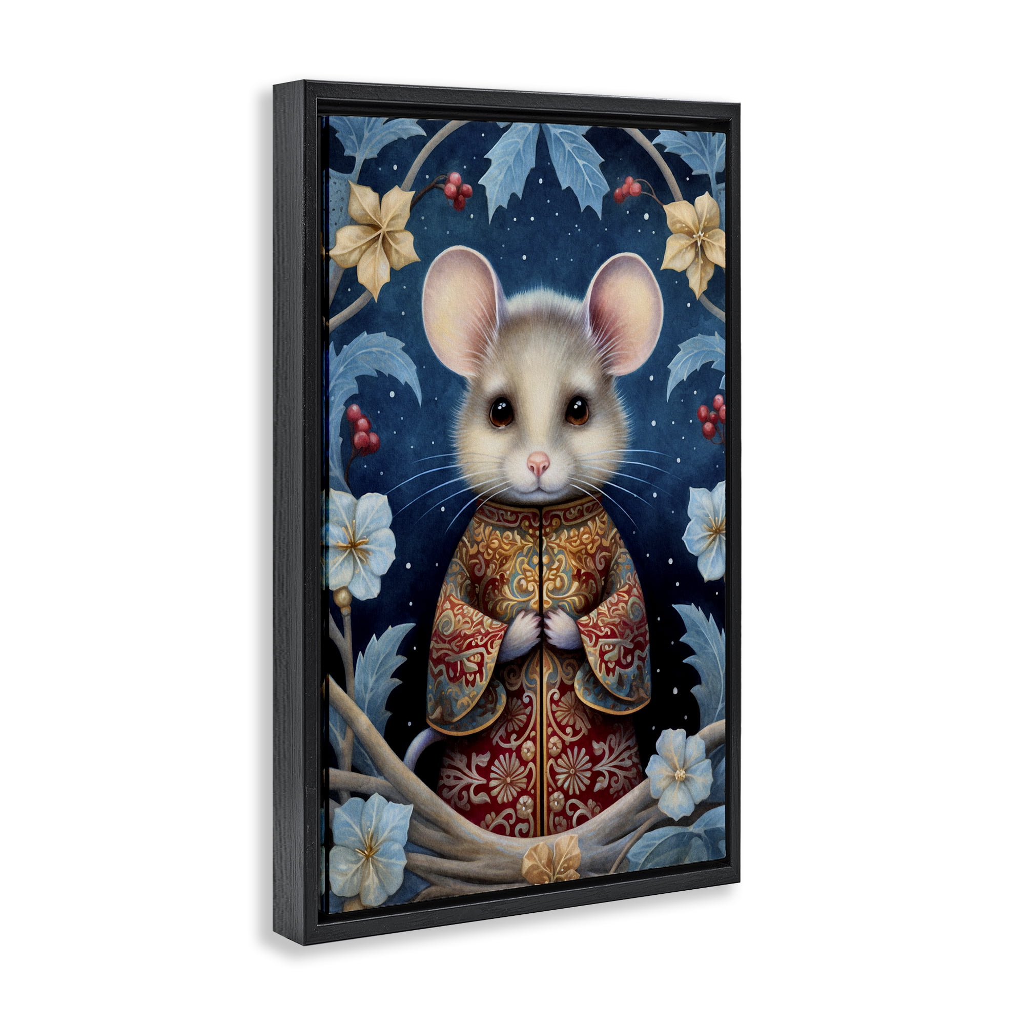 Stupell Industries Woodland Pattern Mouse Animals & Insects Painting Black Floater Framed Art Print Wall Art, 21 x 31