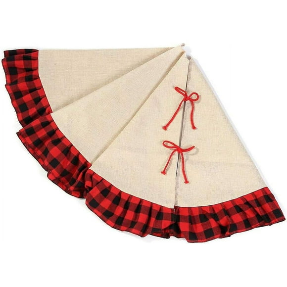 48inch Christmas Tree Skirt Buffalo Plaid Ruffled Burlap Tree Skirt Rustic Xmas Holiday Decorationred and black plaid tree skirt
