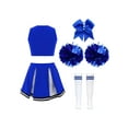 thumbnail image 2 of Oyolan Kids Girls Sequin Crop Top Skirt Pom Poms Stocking Hair Tie Cheer Leader Halloween A Blue 8, 2 of 5