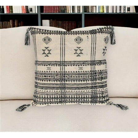 HomeRoots 529301 18 in. Beige & Black Southwestern Cotton Throw Pillow with Tassels