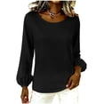thumbnail image 3 of StSilkitty T-Shirts à Manches Longues Bouffantes pour Femmes Été Décontracté Col Rond T-Shirts Couleur Unie Blouses Légères, 3 of 5